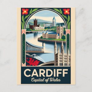 Cardiff Wales Retro Travel Poster Art Holiday Postcard