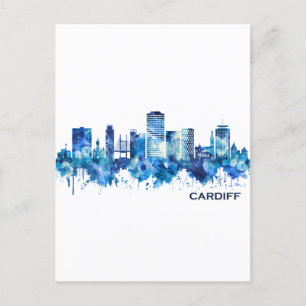 Cardiff Wales Skyline Blue Invitation Postcard