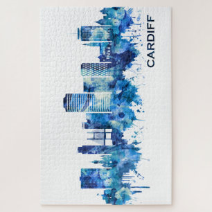 Cardiff Wales Skyline Blue Jigsaw Puzzle