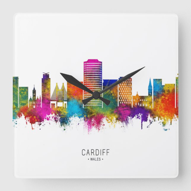 Cardiff Wales Skyline Square Wall Clock (Front)