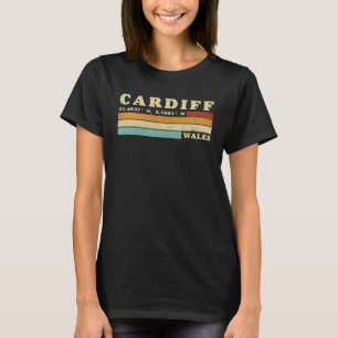Cardiff Wales UK City Retro Longitude Latitude T-Shirt