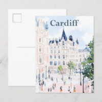 Cardiff Wales Watercolor Painting Travel