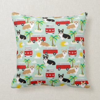 Cardigan Corgis at the Beach - cute tri and red Cushion
