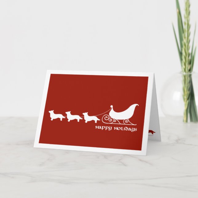 Cardigan Corgis Pulling Santa's Sleigh Holiday Card (Front)