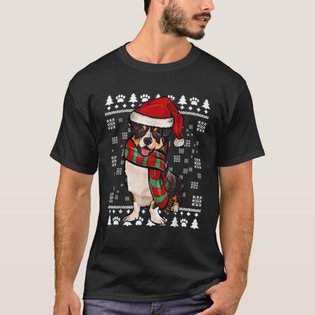 Cardigan Welsh Corgi Dog Santa Hat Xmas Ugly Chris T-Shirt (Front)