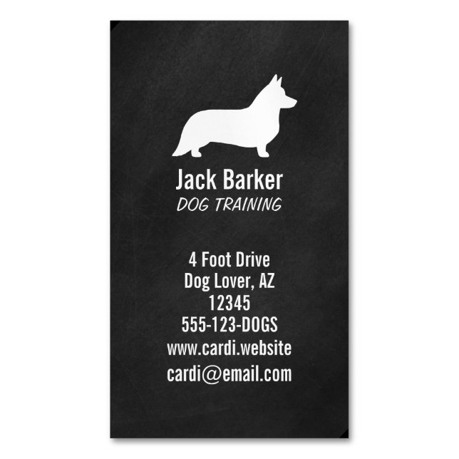 Cardigan Welsh Corgi Dog Silhouette Vertical Magnetic Business Card (Front Vertical)