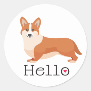 Cardigan Welsh Corgi Hello Puppy Dog Cartoon Classic Round Sticker