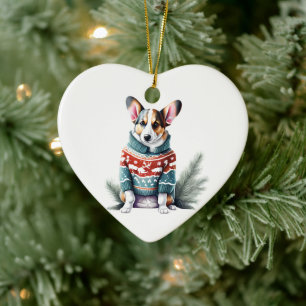 Cardigan Welsh Corgi In Christmas Sweater Fun Ceramic Ornament