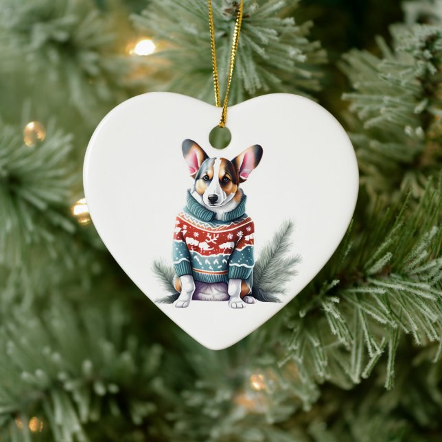 Cardigan Welsh Corgi In Christmas Sweater Fun  Ceramic Ornament (Tree)