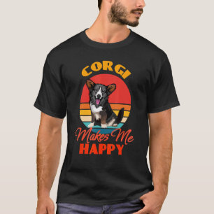 Cardigan Welsh Corgi Makes Me Happy Dog  Retro T-Shirt