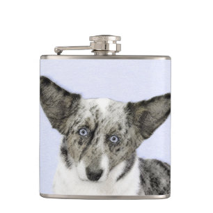 Cardigan Welsh Corgi Painting - Original Dog Art Hip Flask