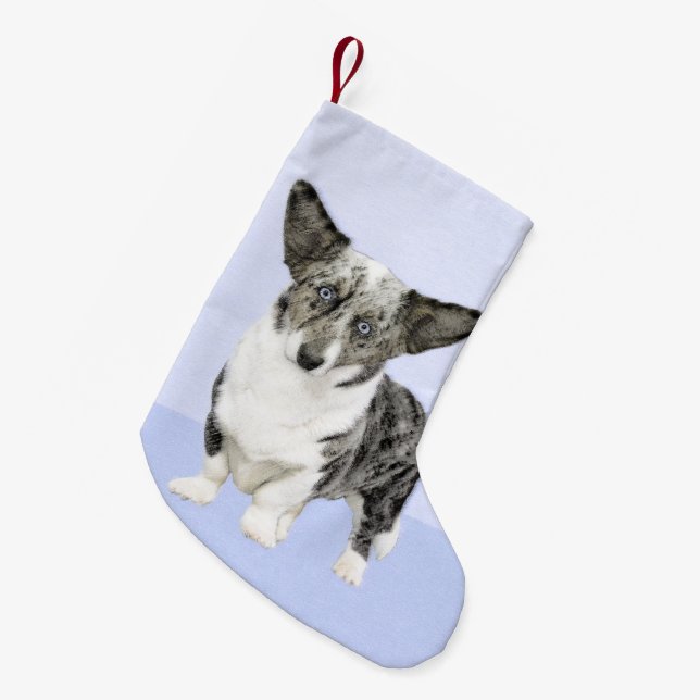 Cardigan Welsh Corgi Painting - Original Dog Art Small Christmas Stocking (Front (Hanging))
