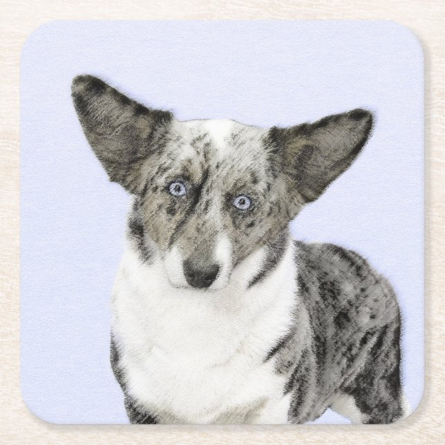 Cardigan Welsh Corgi Painting - Original Dog Art Square Paper Coaster (Front)