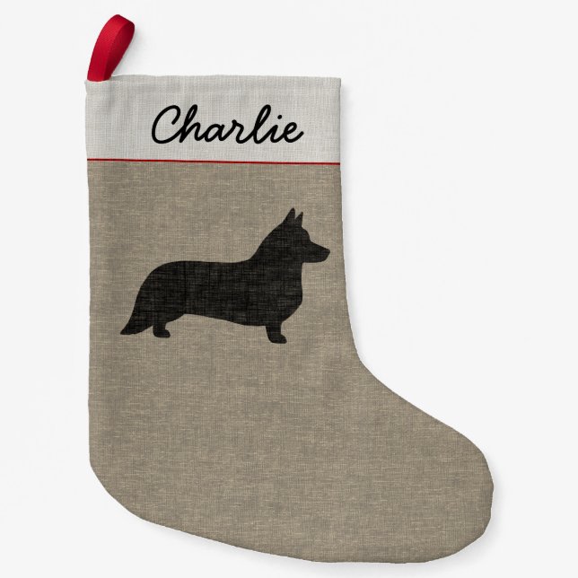 Cardigan Welsh Corgi Silhouette Cardi Holiday Small Christmas Stocking (Front)