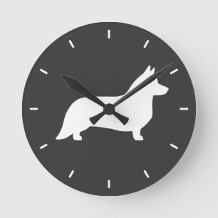 Cardigan Welsh Corgi Silhouette Round Clock