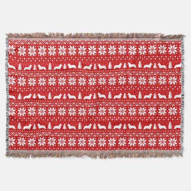 Cardigan Welsh Corgi Silhouettes Christmas Pattern Throw Blanket (Front)