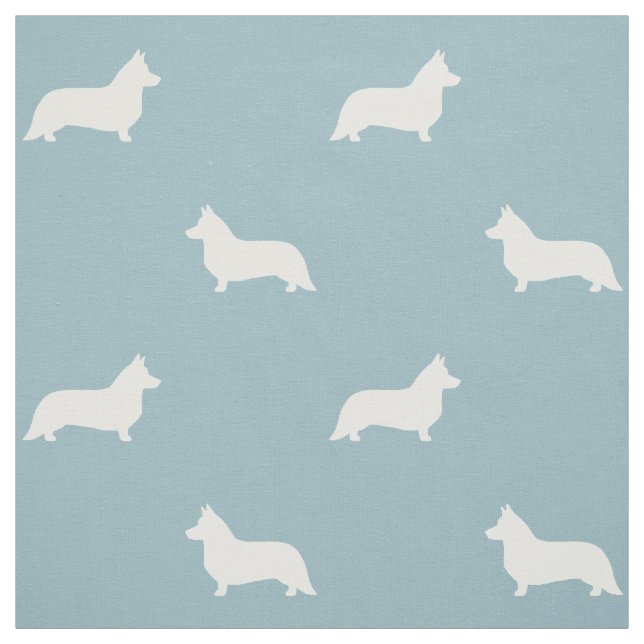 Cardigan Welsh Corgi Silhouettes Pattern Blue Fabric (Swatch)