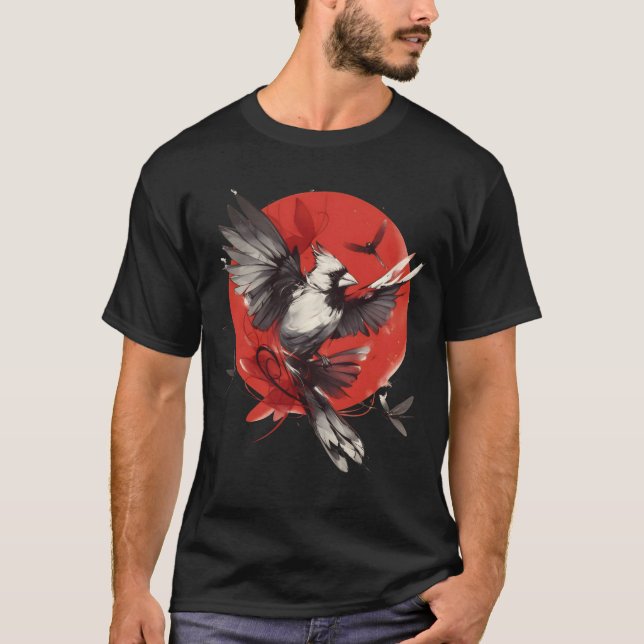 Cardinal 3 Japanese Red Sun Ink Wash Art. Part 3/3 T-Shirt (Front)