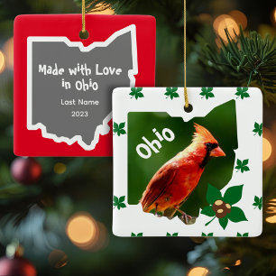 Cardinal and Buckeyes Ohio Christmas Ceramic Ornament