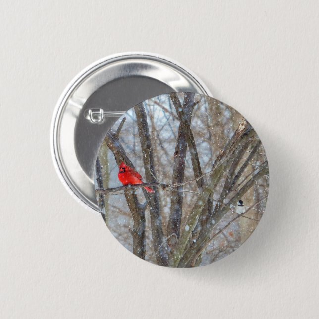 Cardinal and Chickadee 6 Cm Round Badge (Front & Back)