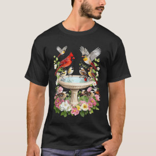 Cardinal And Chickadee Birds Lover Spring Flowers T-Shirt