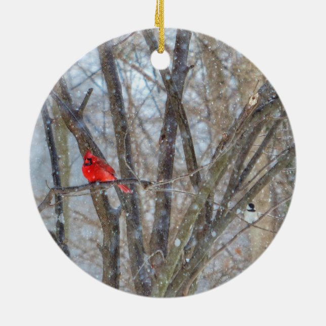 Cardinal and Chickadee Ceramic Ornament (Back)