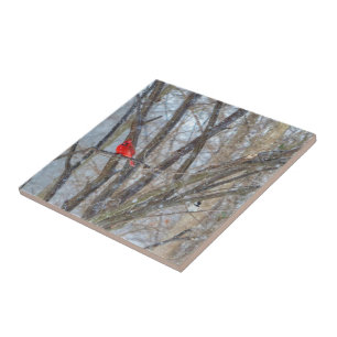 Cardinal and Chickadee Ceramic Tile