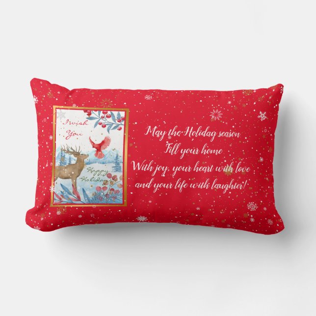 Cardinal and Deer Customise Cotton Lumbar Cushion (Front)