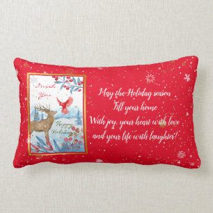 Cardinal and Deer Customise Cotton Lumbar Cushion