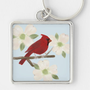 Cardinal and Dogwood Watercolor Keychain