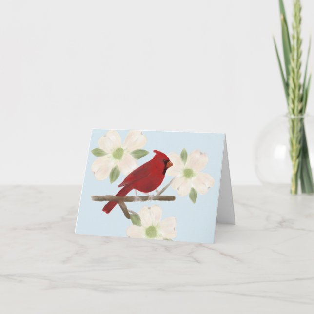 Cardinal and Dogwood Watercolor Note Card (Front)
