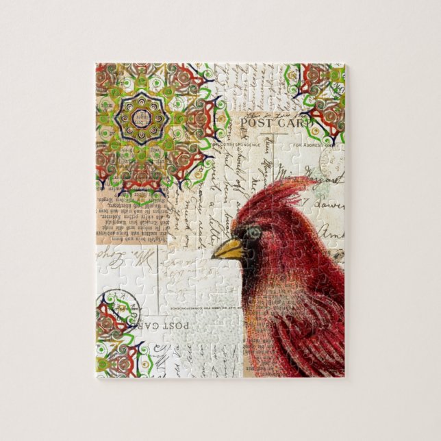 Cardinal and Ephemera Collage Jigsaw Puzzle (Vertical)