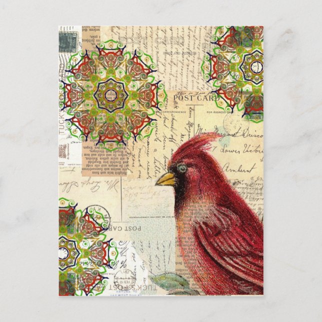 Cardinal and Ephemera Collage Postcard (Front)