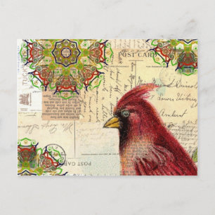 Cardinal and Ephemera Collage Postcard