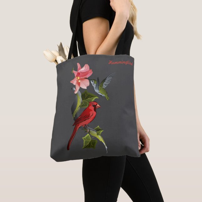 Cardinal and Hummingbird Pink Lily Personalised Tote Bag (Close Up)