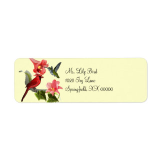 Cardinal and Hummingbird with Pink Lilies and Ivy Return Address Label