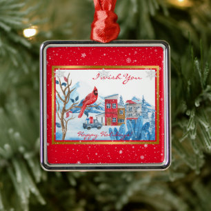 Cardinal And Landscape Customise Metal Ornament