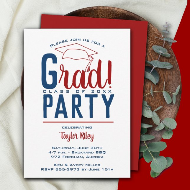 Cardinal and Navy Graduation Party Invitation (Creator Uploaded)