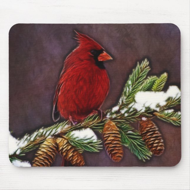 Cardinal and Pinecones Mouse Pad (Front)