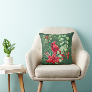 Cardinal and Poinsettia Cushion
