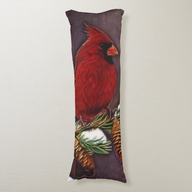 Cardinal and Snowy Pinecones Body Cushion (Front Vertical)