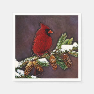 Cardinal and Snowy Pinecones Napkin