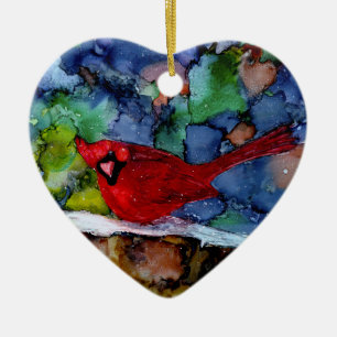 Cardinal At Night Ceramic Tree Decoration