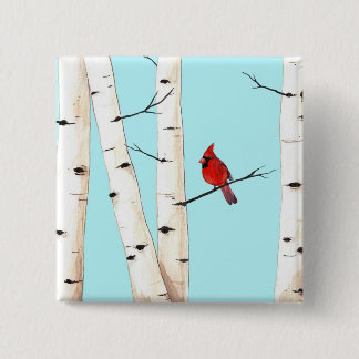 Cardinal Birch Tree Button Pin
