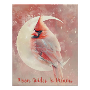 Cardinal bird baby sleeping on Moon Poster