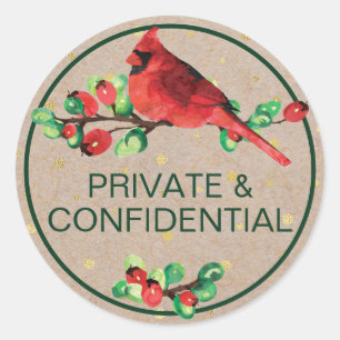 Cardinal Bird & Berries Private & Confidential Classic Round Sticker