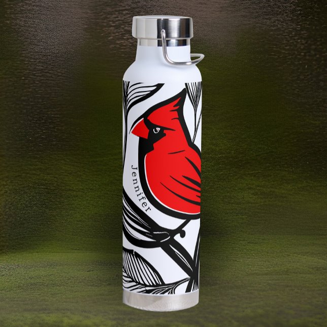 Cardinal Bird Black White Red Tattoo Lines Thor Water Bottle (Creator Uploaded)