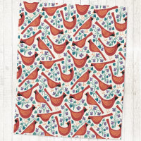 Cardinal Bird Blue Violet Flower Block Print