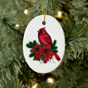 Cardinal bird, Christmas illustration Ceramic Ornament