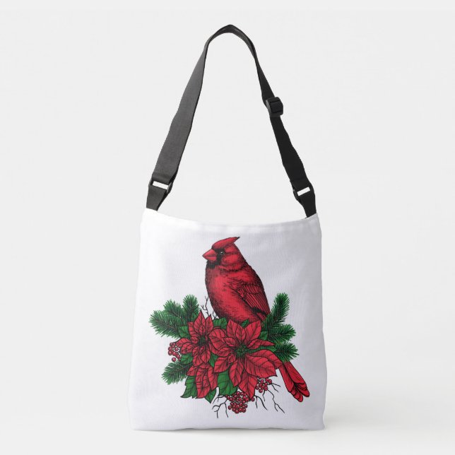 Cardinal bird, Christmas illustration Crossbody Bag (Front)